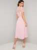 High Neck 3D Floral Chiffon Midi Dress in Pink sold by Chi Chi London