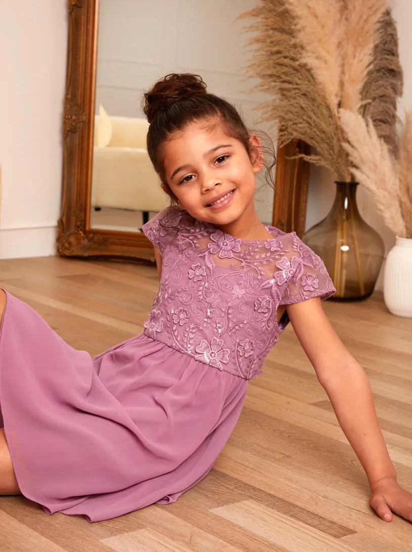 Younger Girls Embroidered Midi Dress in Purple sold by Chi Chi London product image thumbnail 3