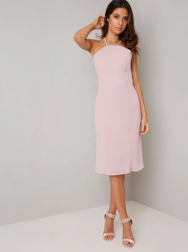 Halterneck Lace Back Midi Dress In Mink sold by Chi Chi London product image thumbnail 2