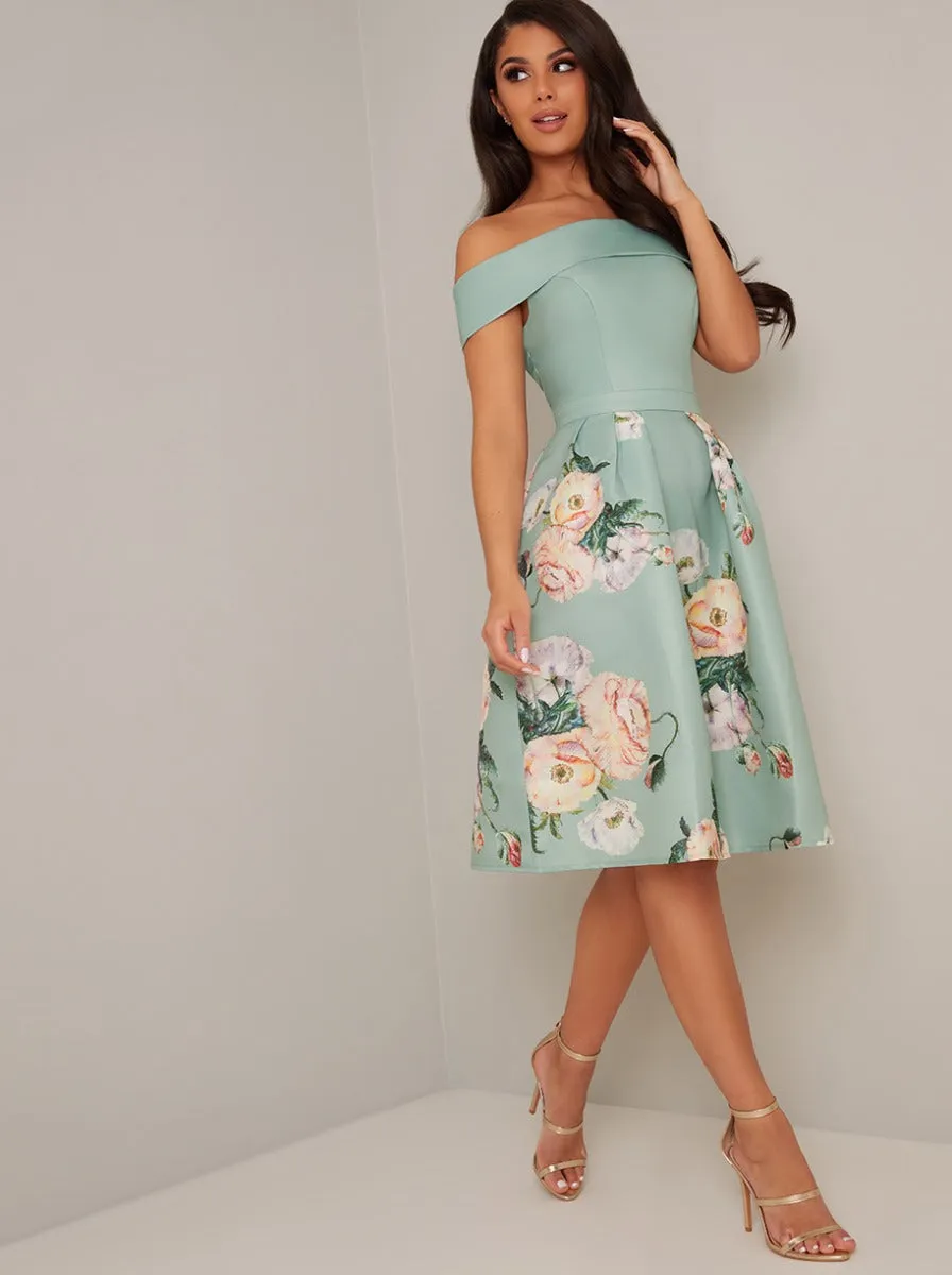 Lace Drop Hemline Midi Dress in Green sold by Chi Chi London