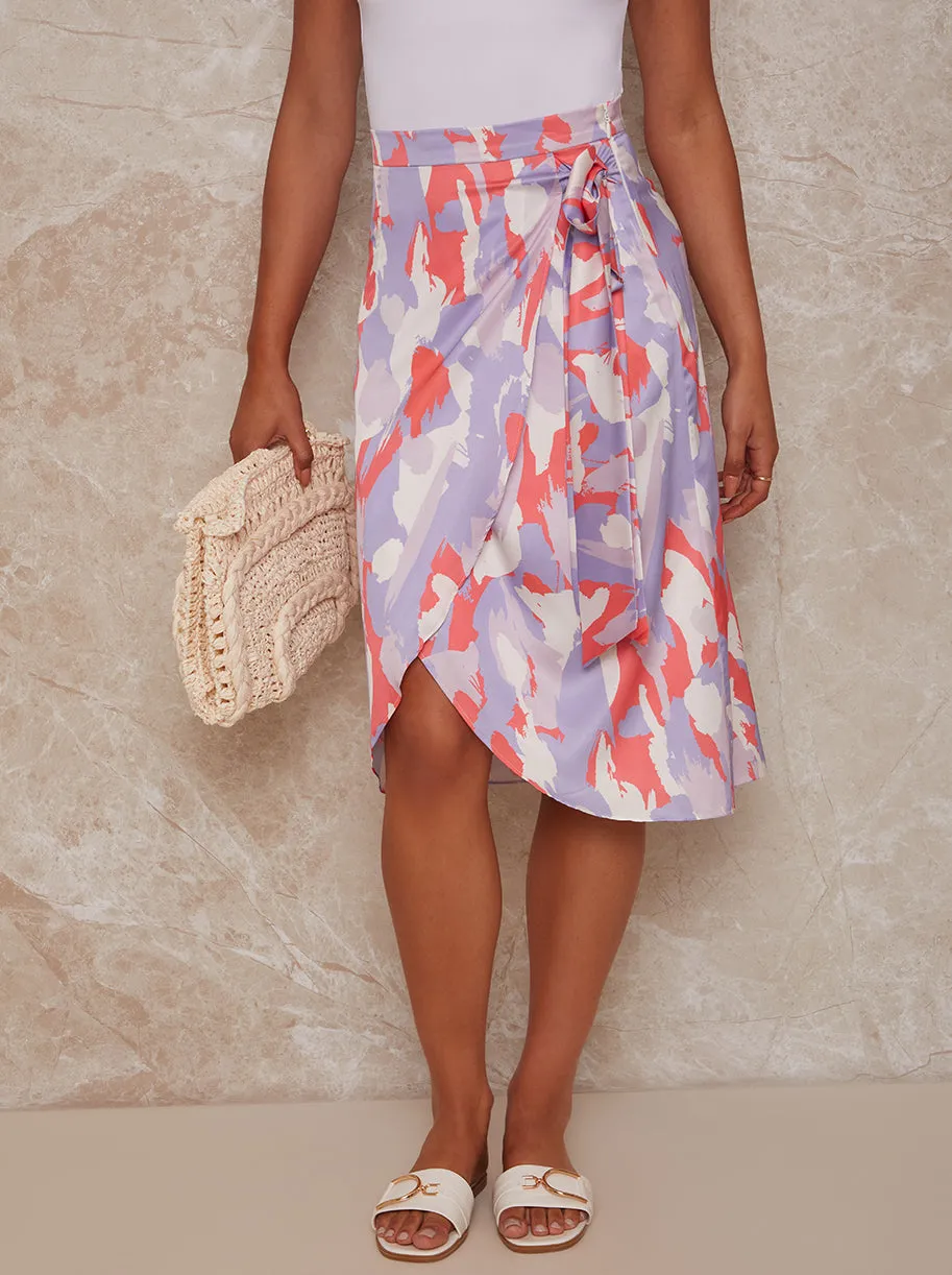 Graphic Print Wrap Detail Midi Skirt in Lilac sold by Chi Chi London product image thumbnail 2