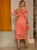 Bardot Premium Lace Bodycon Dress in Coral sold by Chi Chi London