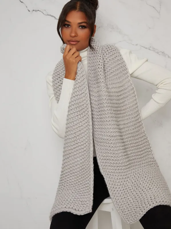 Chunky Knit Scarf in Grey sold by Chi Chi London