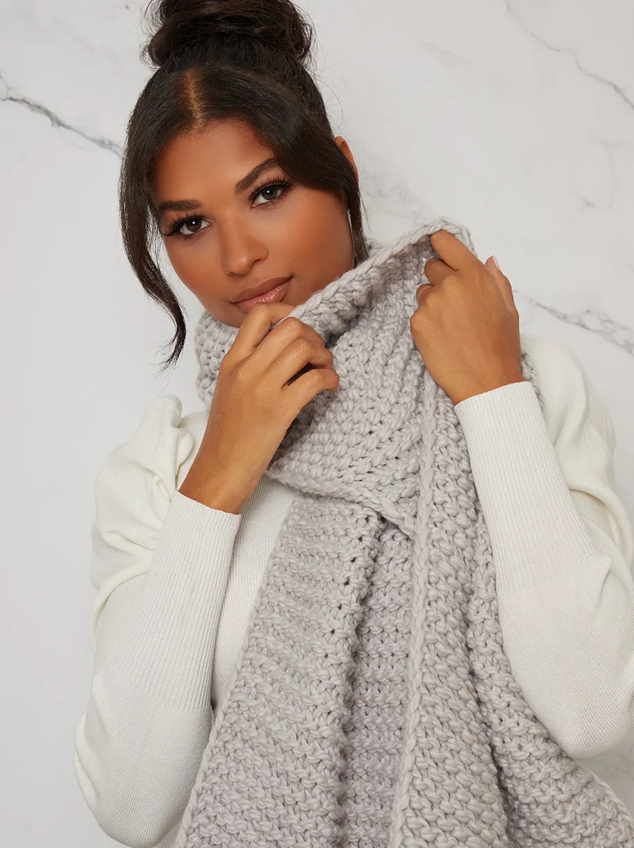 Chunky Knit Scarf in Grey sold by Chi Chi London product image thumbnail 2