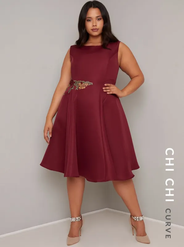 Plus Size Applique Midi Dress in Red sold by Chi Chi London
