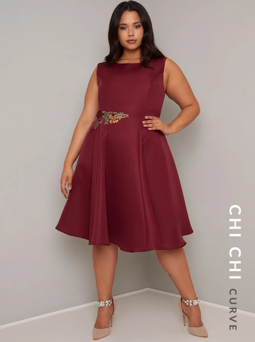 Plus Size Applique Midi Dress in Red sold by Chi Chi London