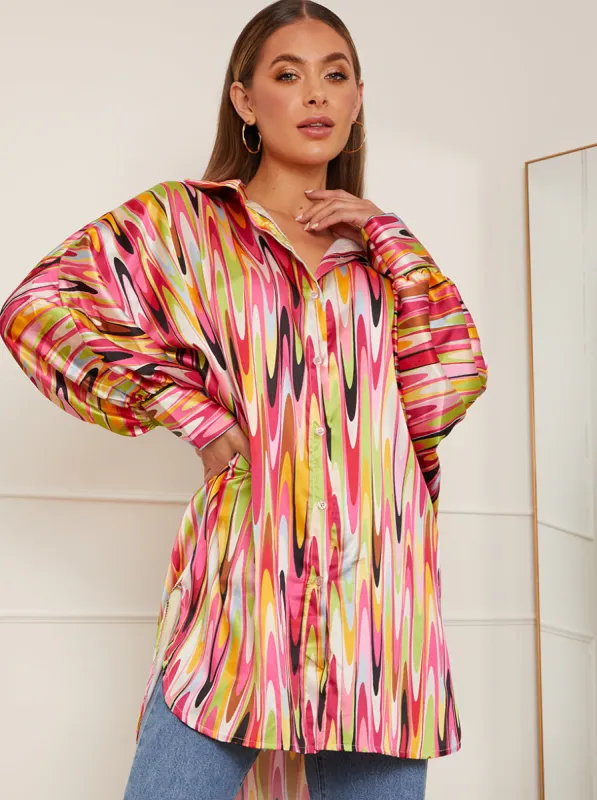 Oversized Sleeve Abstract Print Shirt in Pink sold by Chi Chi London