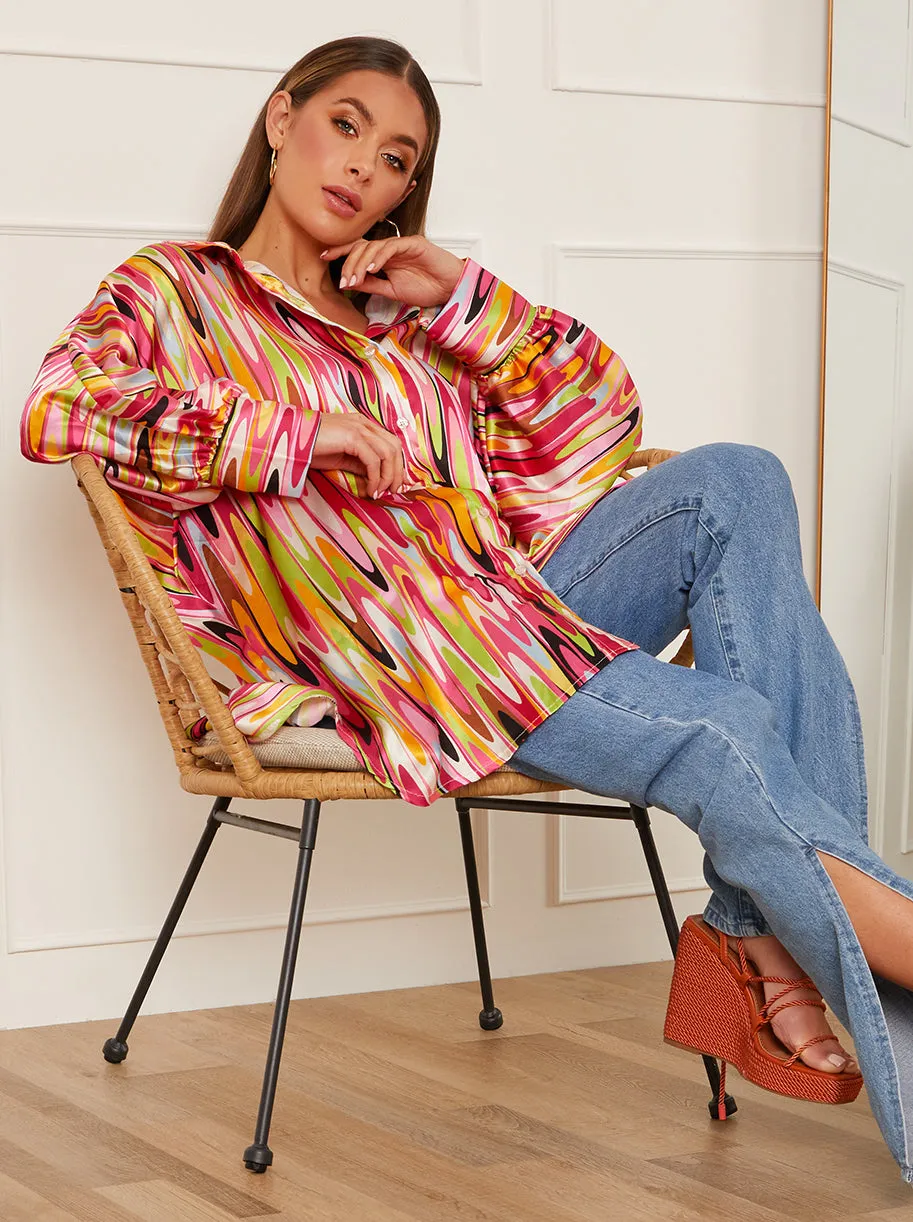 Oversized Sleeve Abstract Print Shirt in Pink sold by Chi Chi London product image thumbnail 2