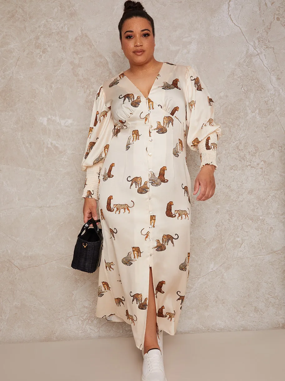 Plus Size Puff Shoulder Animal Print Midi Day Dress in Cream sold by Chi Chi London product image thumbnail 2