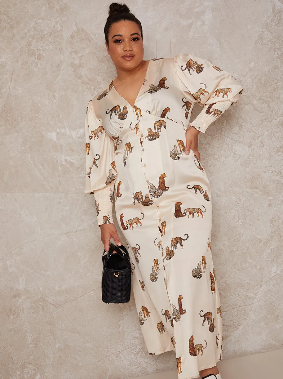 Plus Size Puff Shoulder Animal Print Midi Day Dress in Cream sold by Chi Chi London product image thumbnail 4
