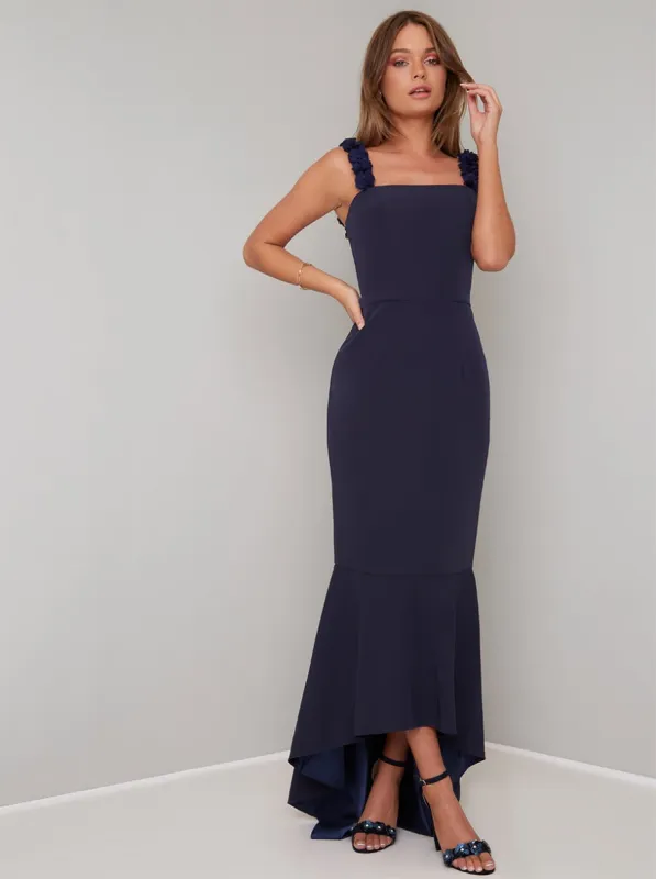 Bodycon Peplum Hem Maxi Dress in Blue sold by Chi Chi London