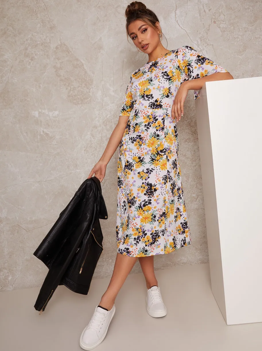 Flutter Sleeve Floral Print Midi Day Dress in White sold by Chi Chi London product image thumbnail 4
