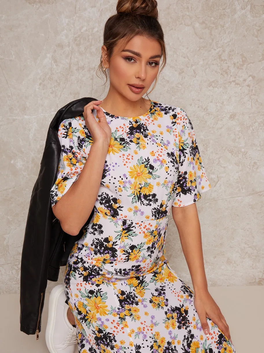 Flutter Sleeve Floral Print Midi Day Dress in White sold by Chi Chi London product image thumbnail 2