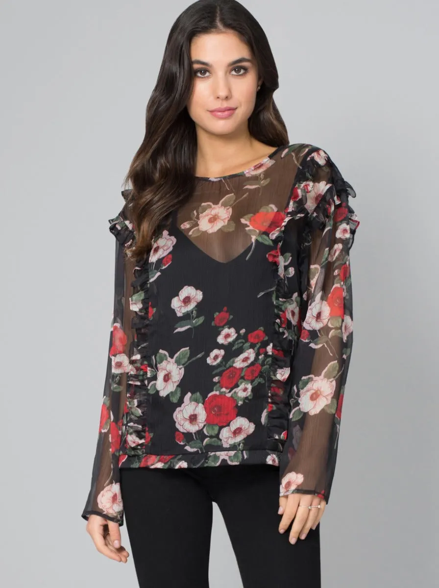 Floral Ruffle Detail Top in Black sold by Chi Chi London product image thumbnail 2