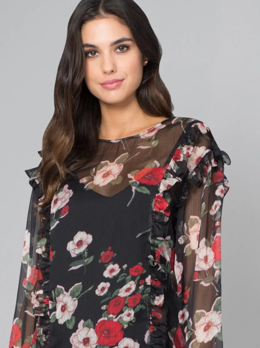 Floral Ruffle Detail Top in Black sold by Chi Chi London product image thumbnail 4