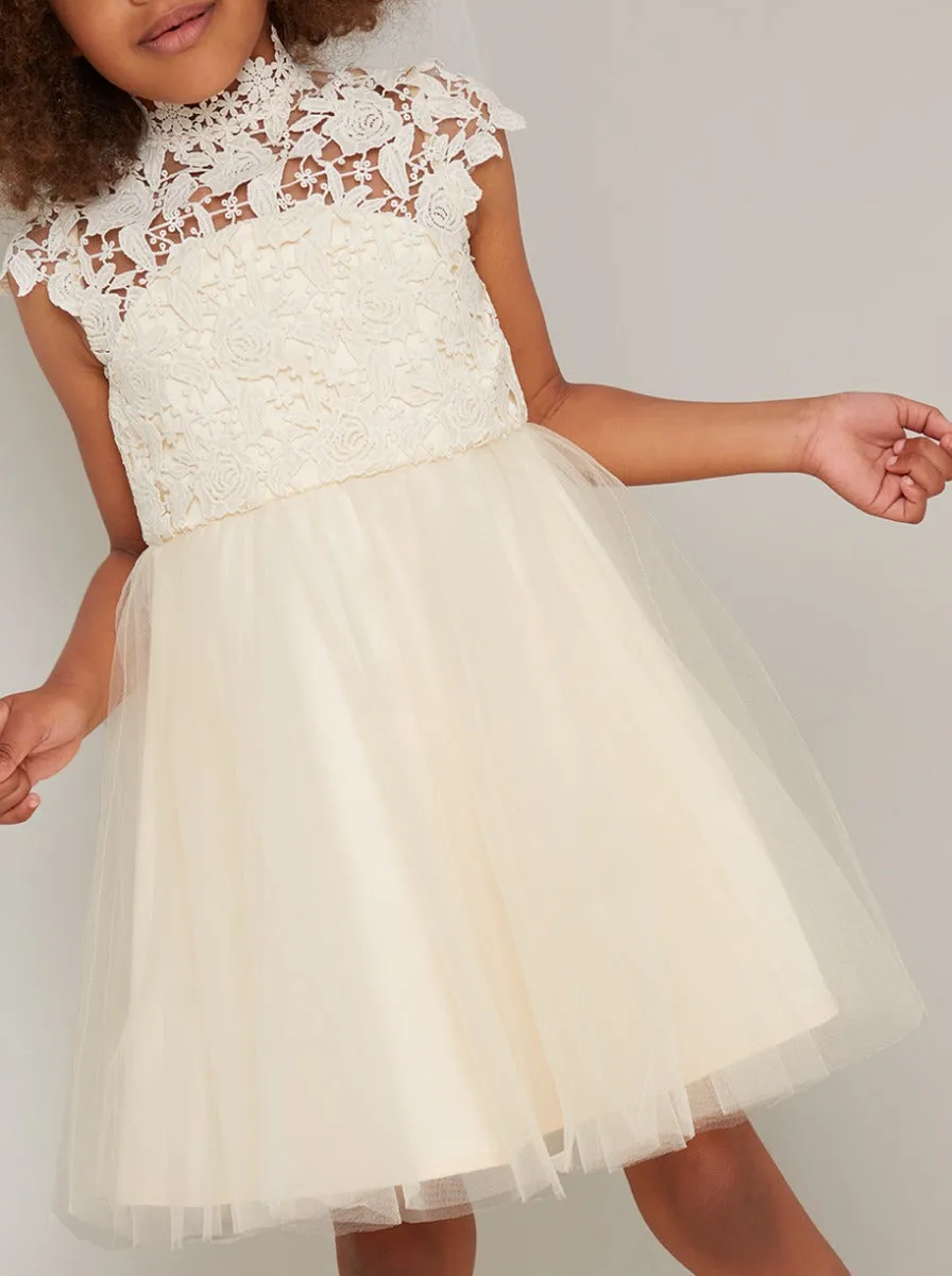 Girls Lace Bodice Tulle Flowergirl Dress in Cream sold by Chi Chi London product image thumbnail 4