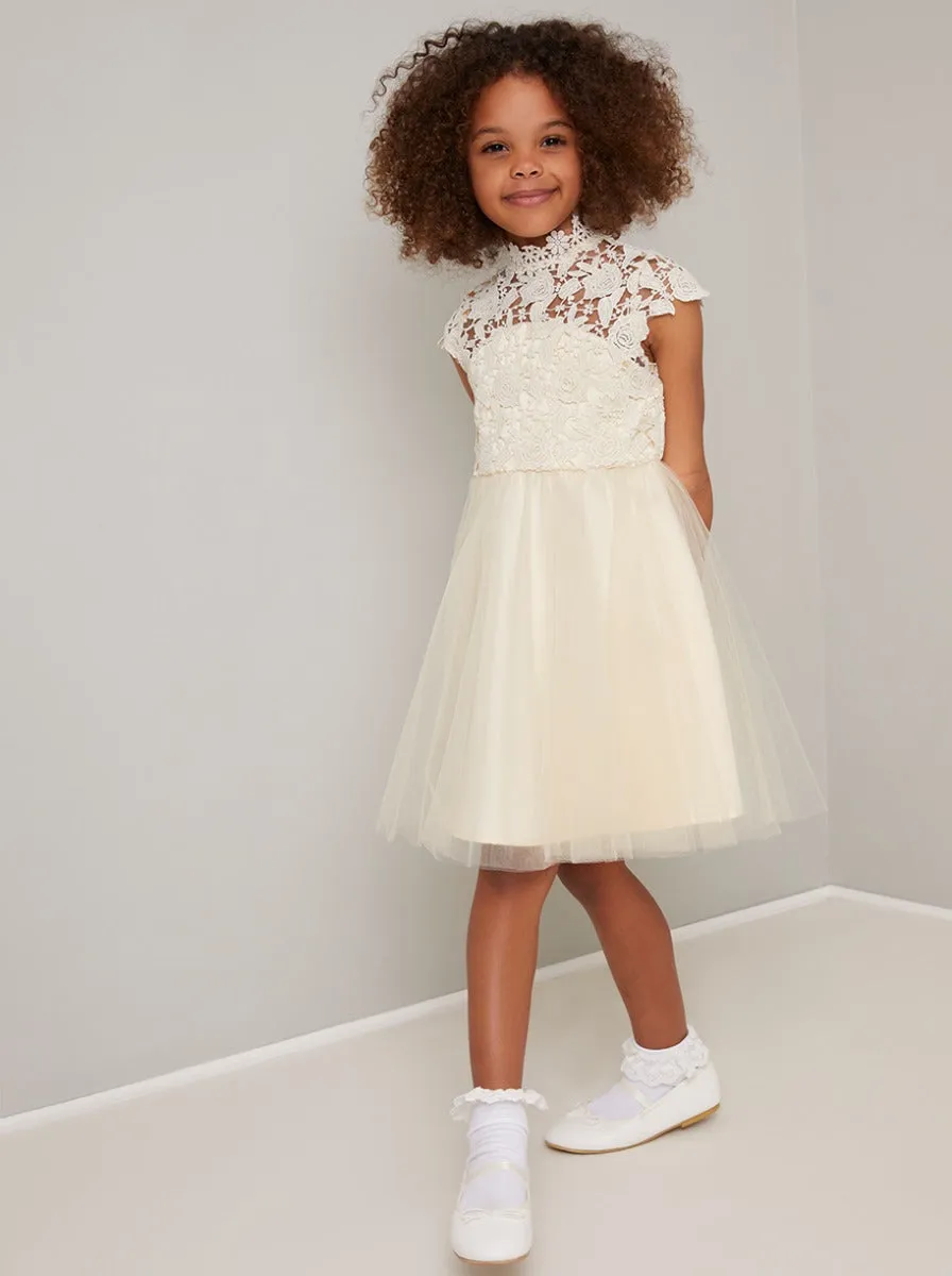 Girls Lace Bodice Tulle Flowergirl Dress in Cream sold by Chi Chi London
