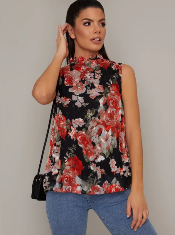 Pleated Print Shift Top in Black sold by Chi Chi London