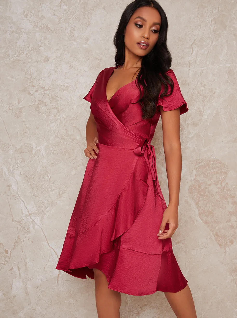 Petite Wrap Ruffle Midi Dress in Red sold by Chi Chi London product image thumbnail 3