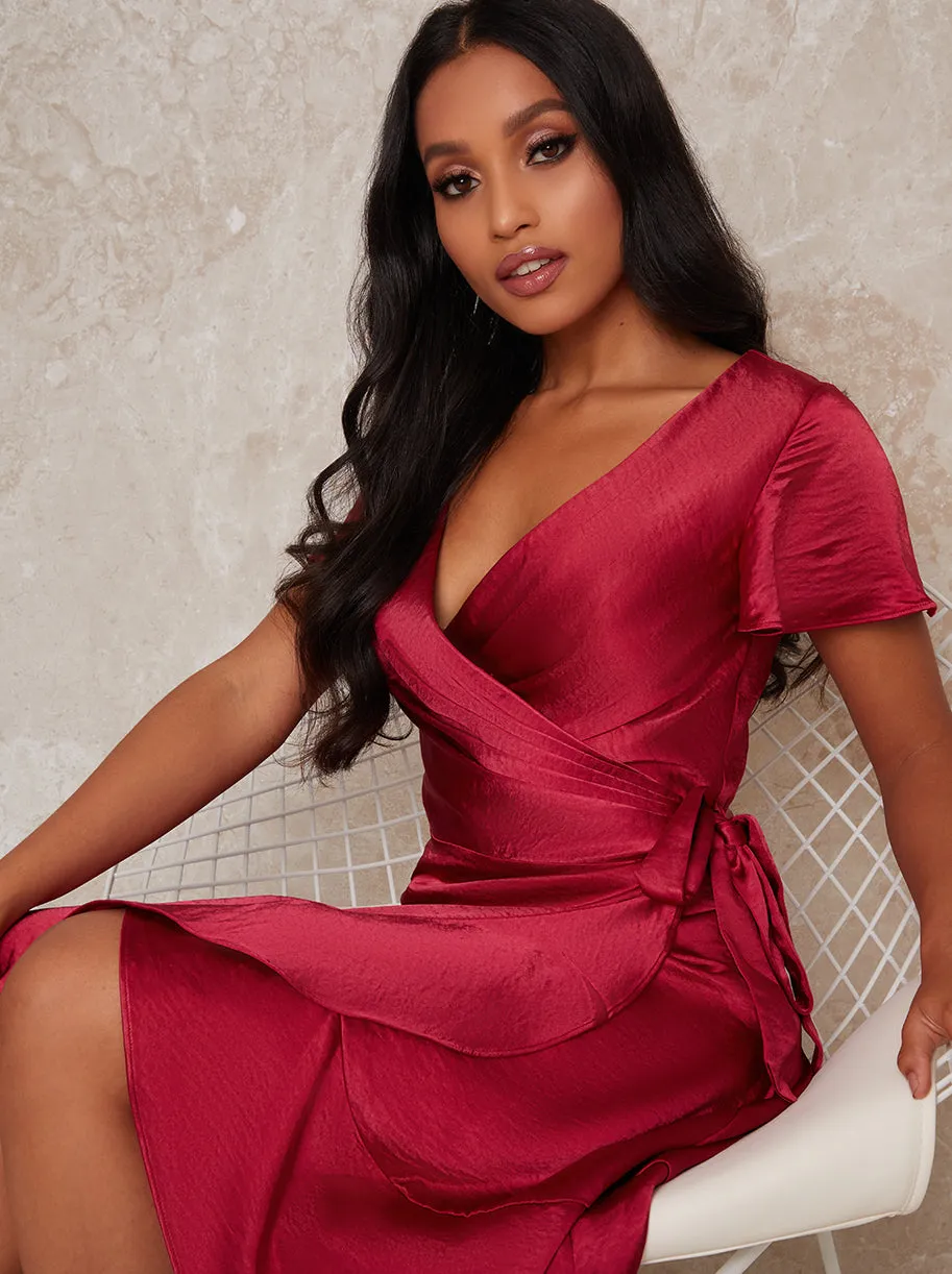 Petite Wrap Ruffle Midi Dress in Red sold by Chi Chi London product image thumbnail 2