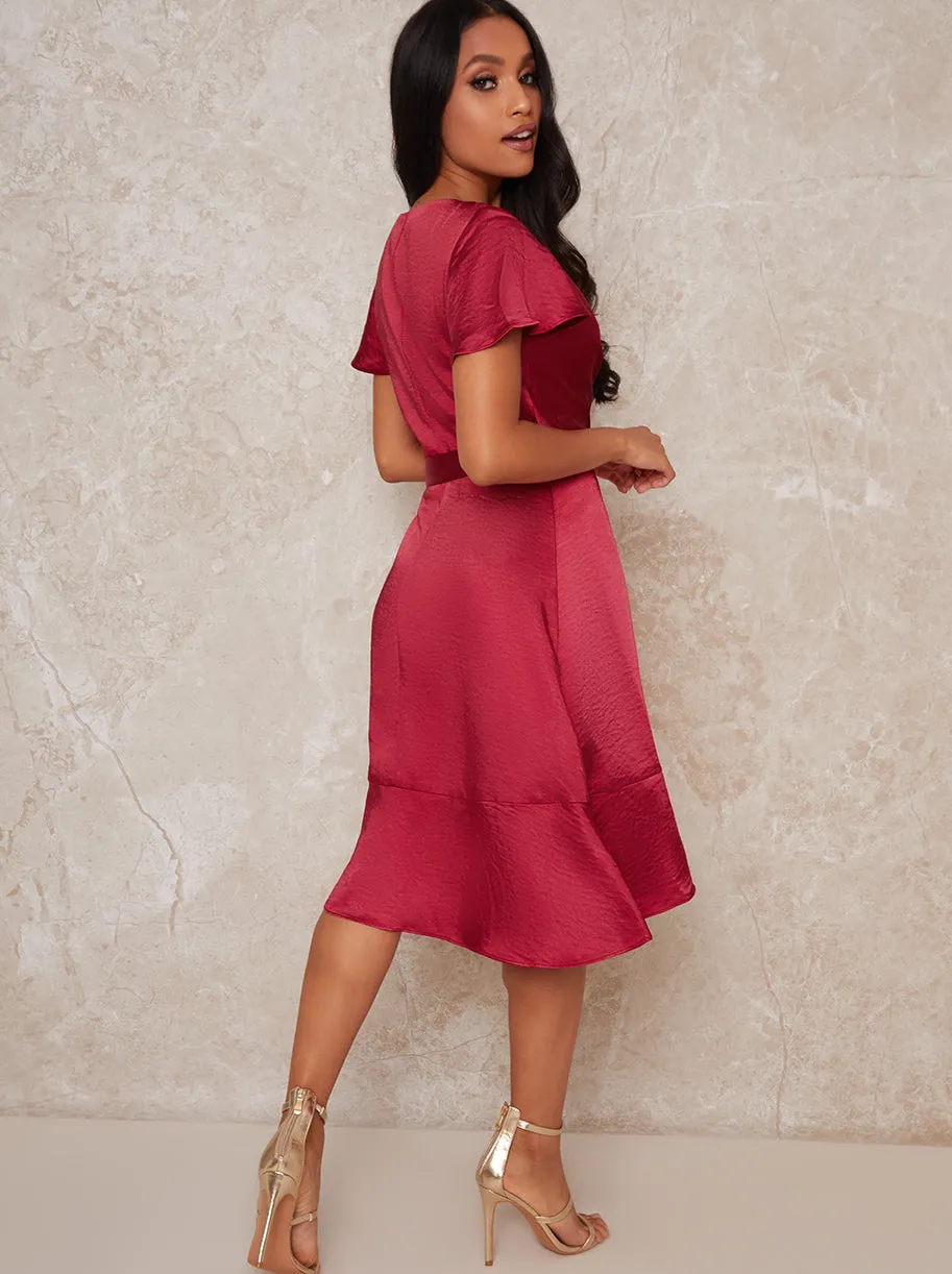 Petite Wrap Ruffle Midi Dress in Red sold by Chi Chi London product image thumbnail 4