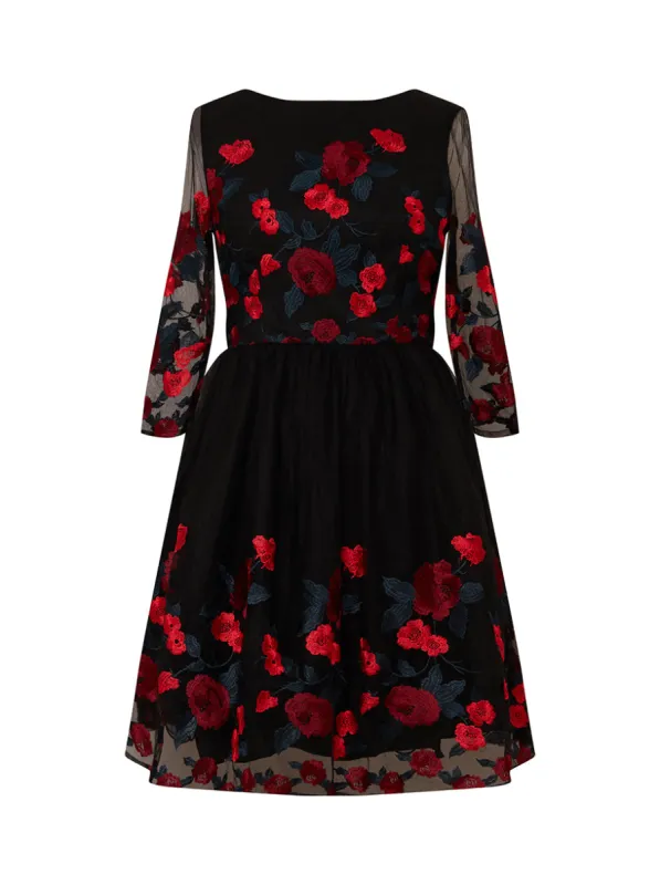 Plus Size Floral Embroidered Midi Dress in Black sold by Chi Chi London