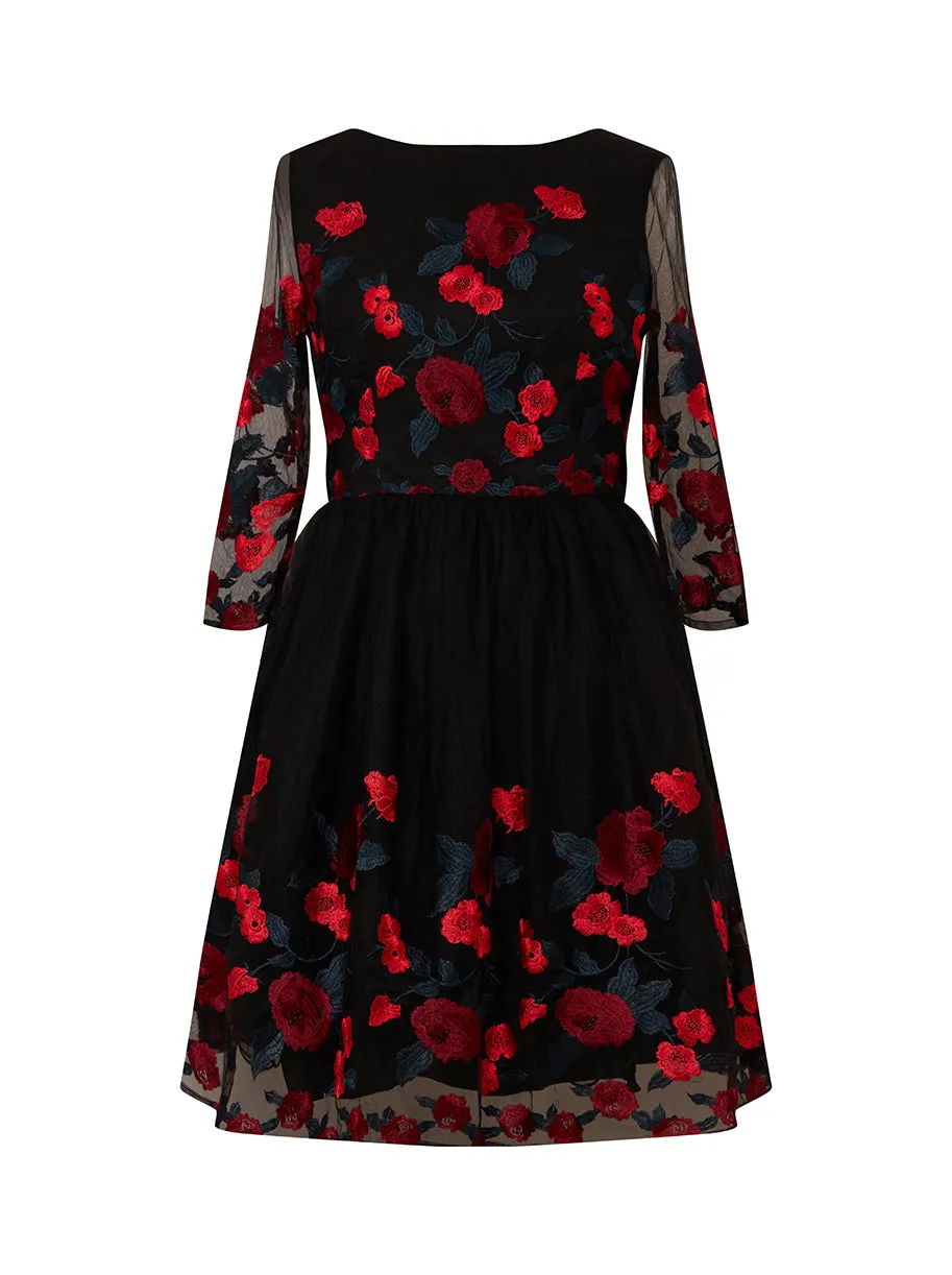 Plus Size Floral Embroidered Midi Dress in Black sold by Chi Chi London