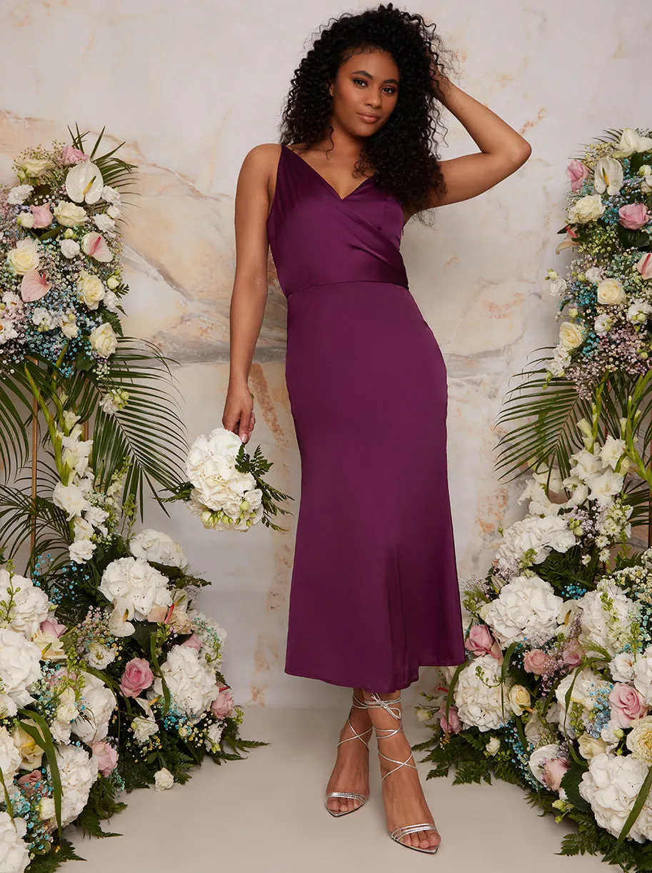 Draped Satin Midi Dress in Berry sold by Chi Chi London product image thumbnail 4