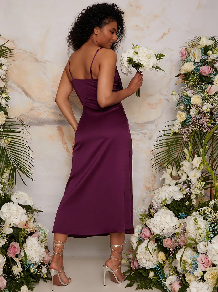 Draped Satin Midi Dress in Berry sold by Chi Chi London product image thumbnail 2