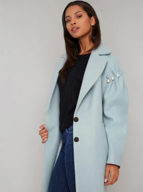 Double Breasted Long Coat in Green sold by Chi Chi London