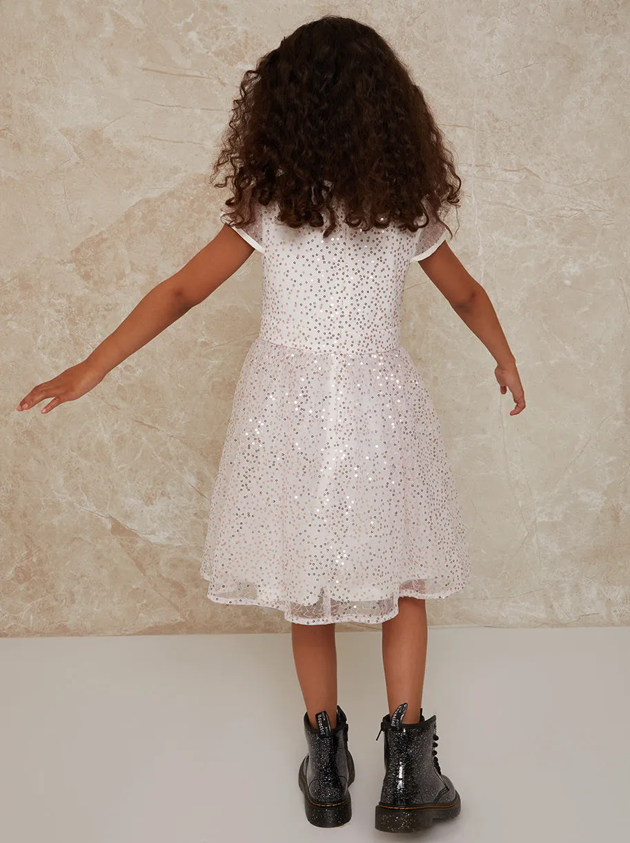 Girls Short Sleeve Sequin Midi Dress in White sold by Chi Chi London product image thumbnail 4
