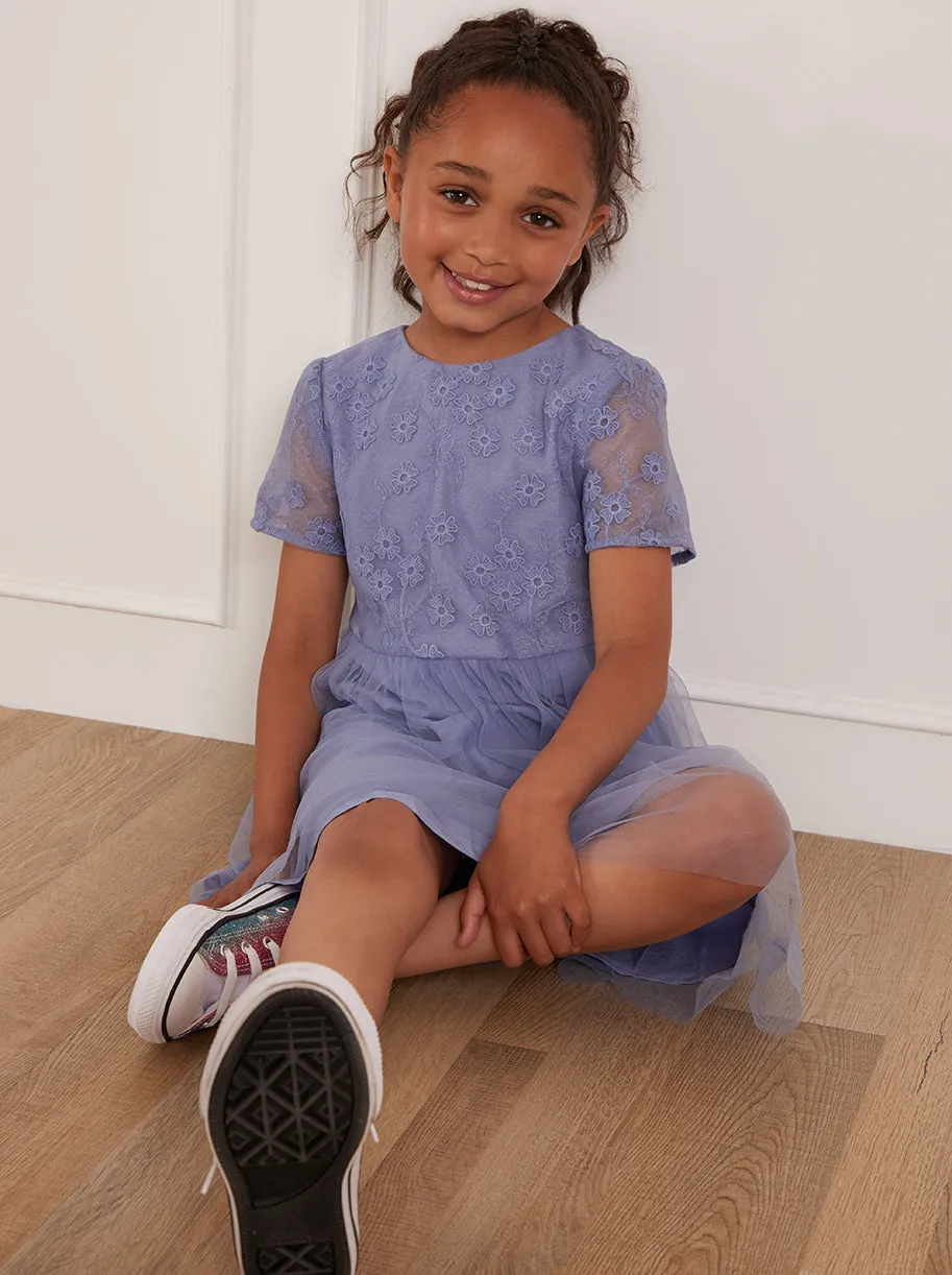 Younger Girls Floral Embroidered Midi Dress in Blue sold by Chi Chi London product image thumbnail 5