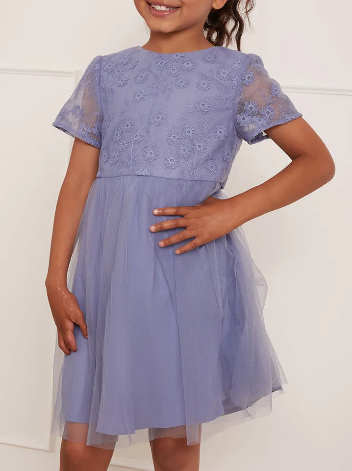 Younger Girls Floral Embroidered Midi Dress in Blue sold by Chi Chi London product image thumbnail 4