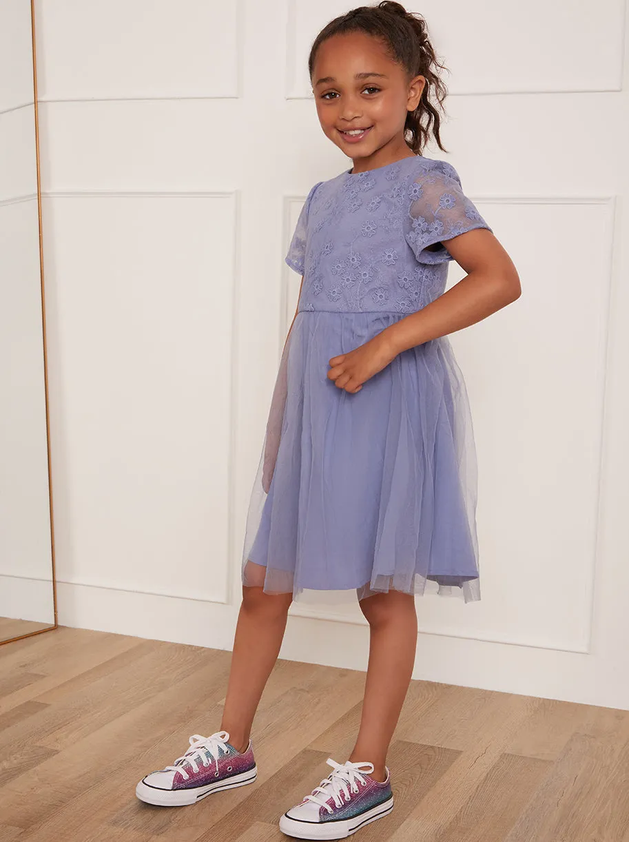 Younger Girls Floral Embroidered Midi Dress in Blue sold by Chi Chi London product image thumbnail 2