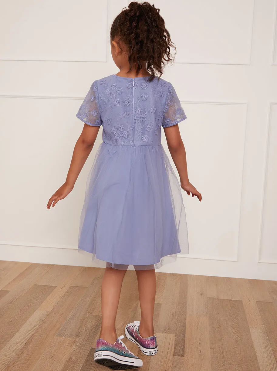Younger Girls Floral Embroidered Midi Dress in Blue sold by Chi Chi London product image thumbnail 3