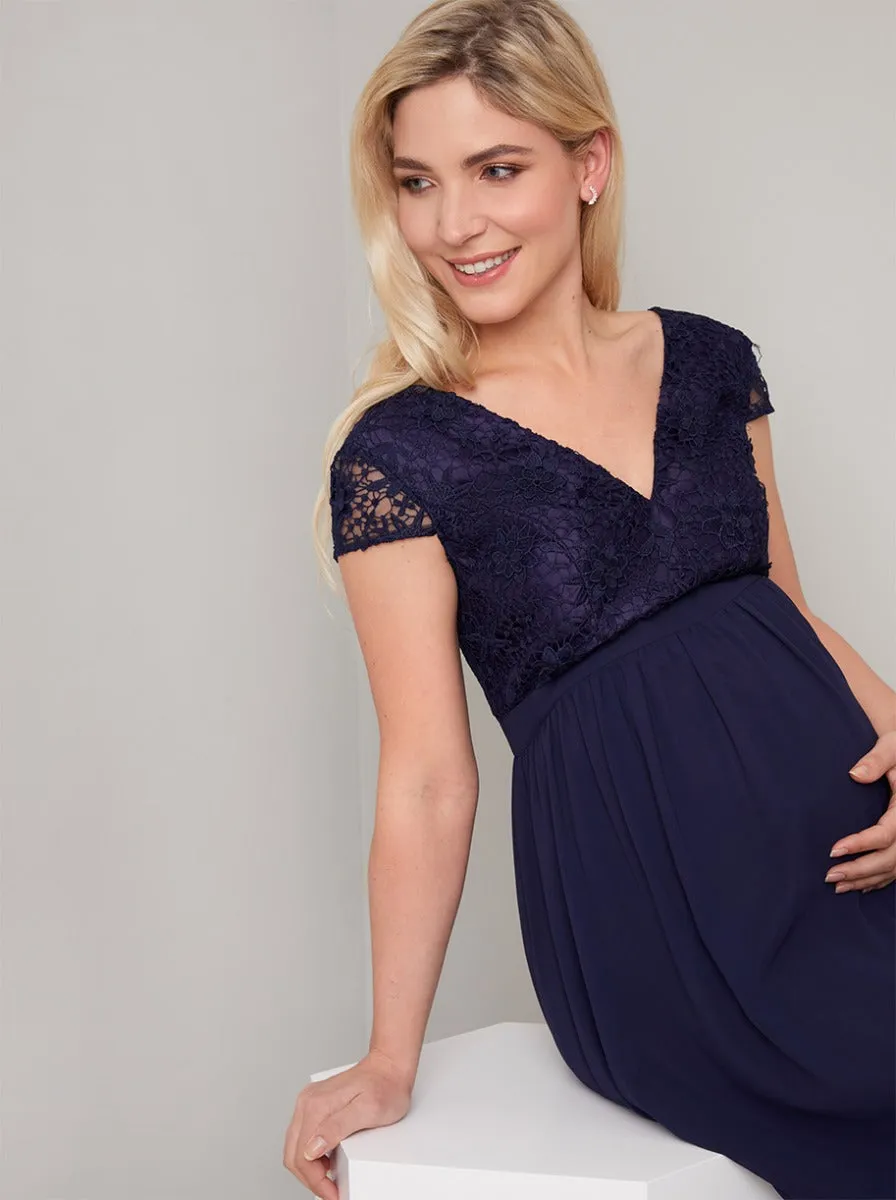 Maternity Cap Sleeved Crochet Midi Dress in Blue sold by Chi Chi London product image thumbnail 2