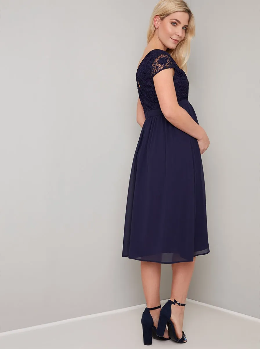 Maternity Cap Sleeved Crochet Midi Dress in Blue sold by Chi Chi London product image thumbnail 3