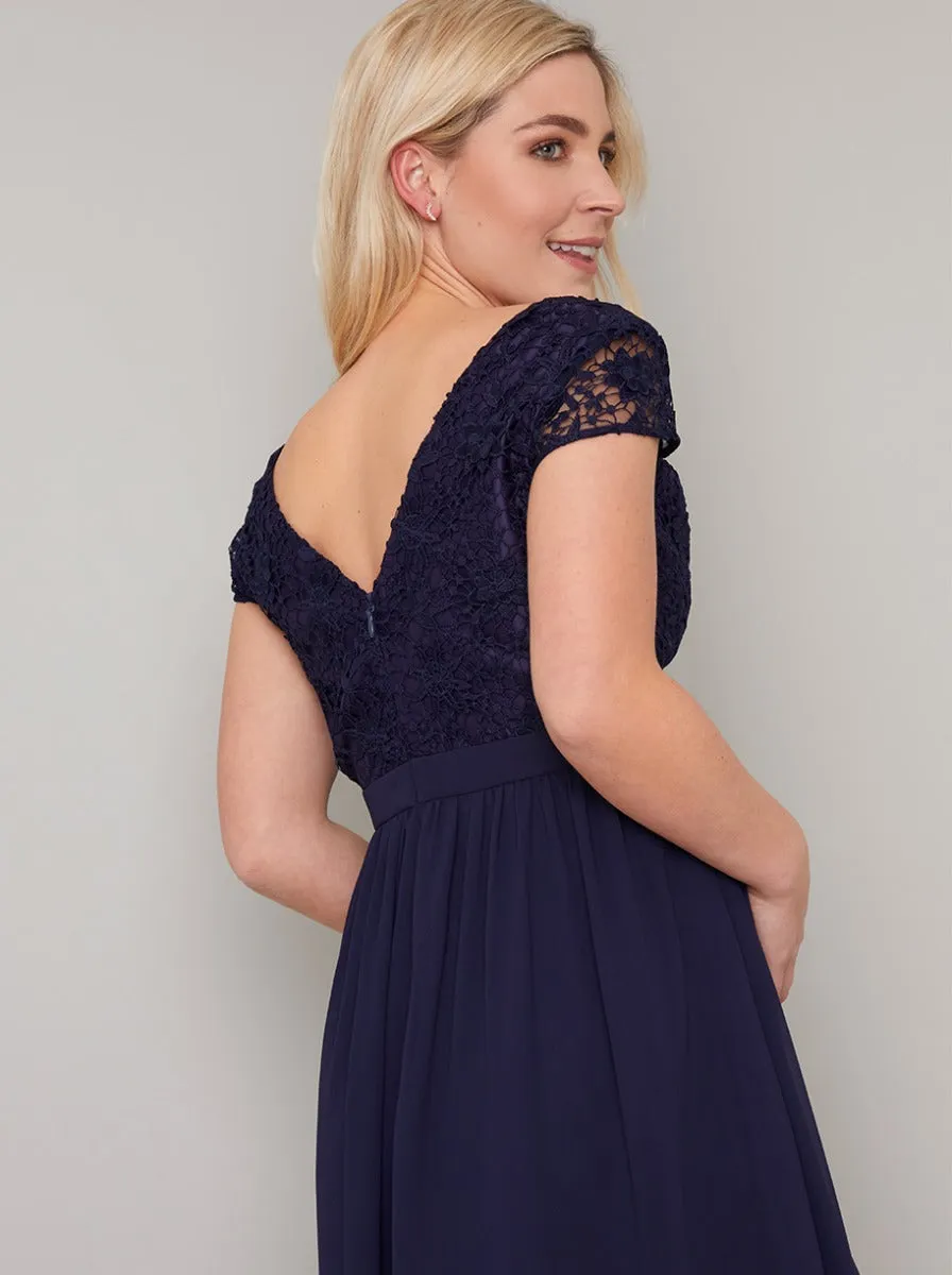 Maternity Cap Sleeved Crochet Midi Dress in Blue sold by Chi Chi London product image thumbnail 4
