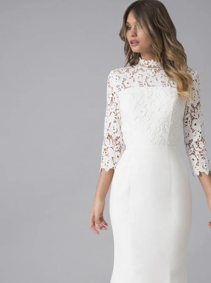 Bridal Sheer Lace Wedding Dress in White sold by Chi Chi London product image thumbnail 3