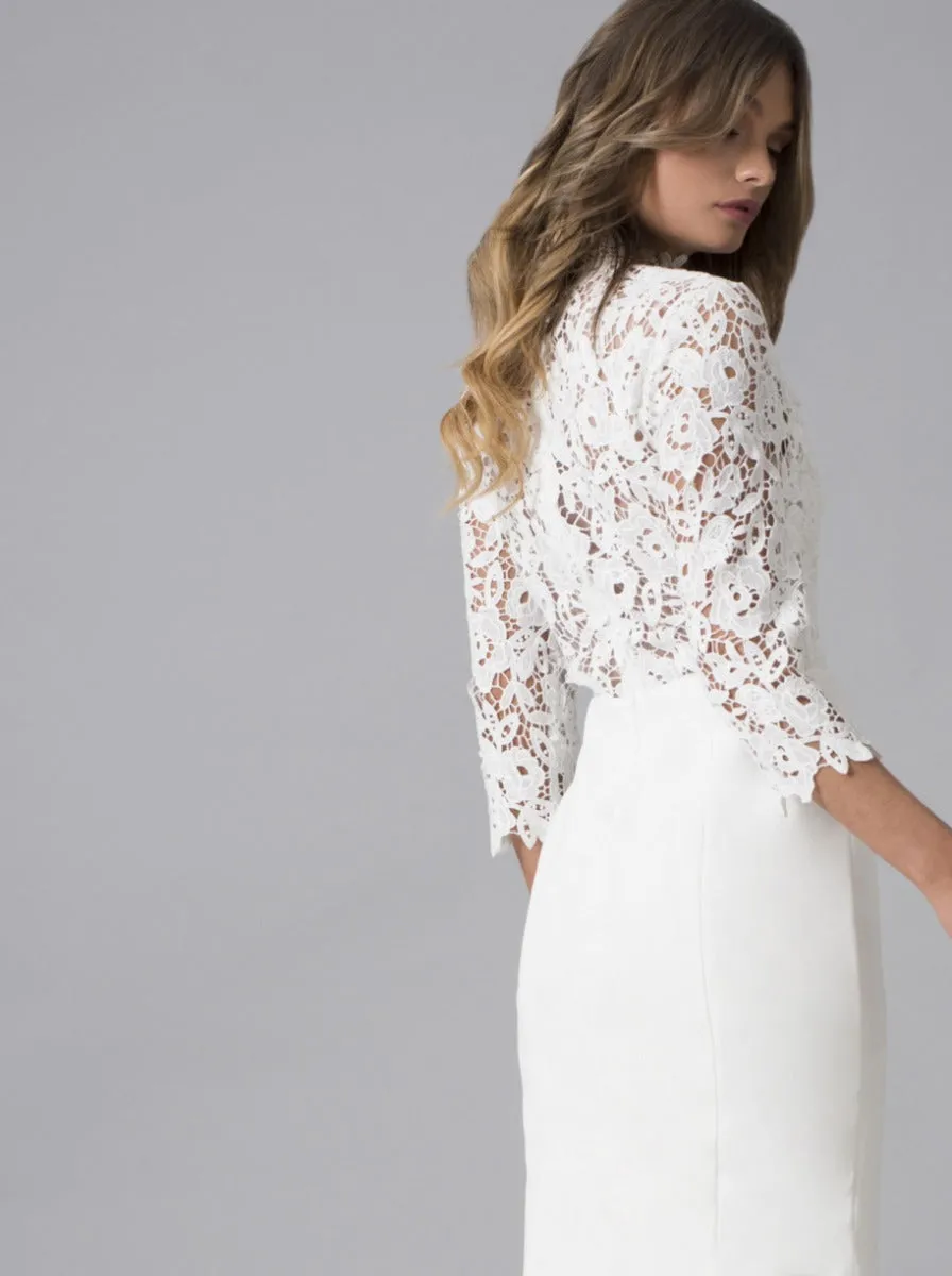 Bridal Sheer Lace Wedding Dress in White sold by Chi Chi London product image thumbnail 4