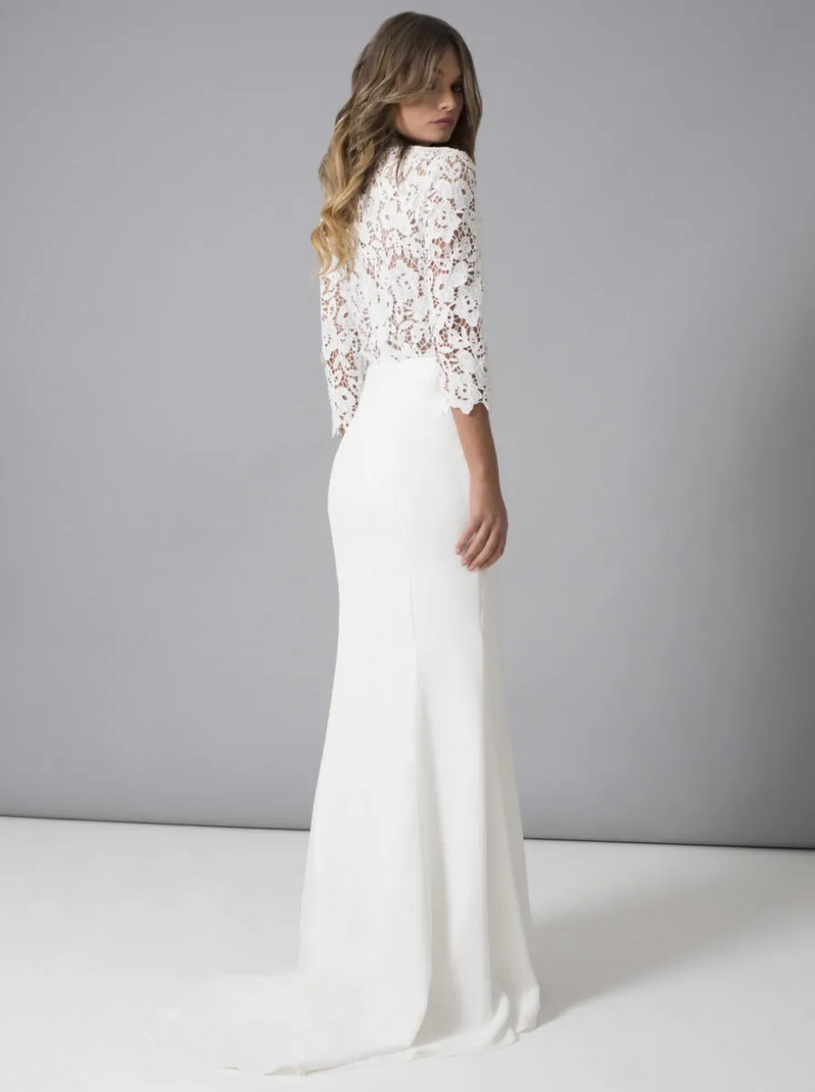 Bridal Sheer Lace Wedding Dress in White sold by Chi Chi London product image thumbnail 2
