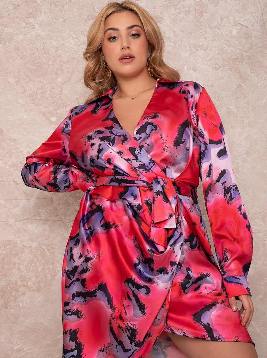 Plus Size Long Sleeve Abstract Print Wrap Shirt Dress in Multi sold by Chi Chi London product image thumbnail 4