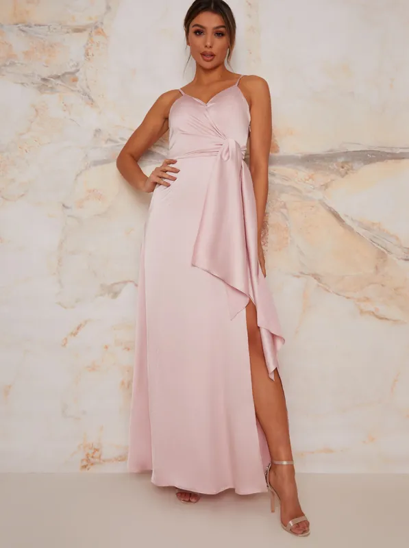 Satin Finish Drape Maxi Dress In Mink sold by Chi Chi London