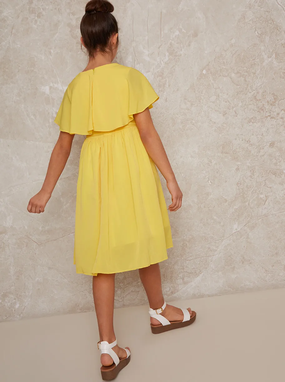 Girls Wrap Midi Dress in Yellow sold by Chi Chi London product image thumbnail 3
