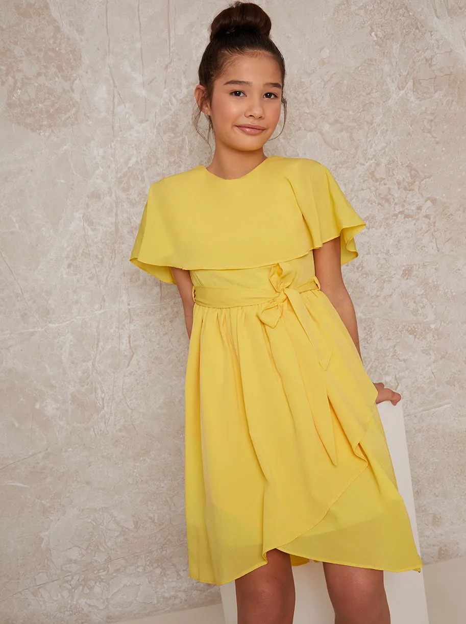Girls Wrap Midi Dress in Yellow sold by Chi Chi London