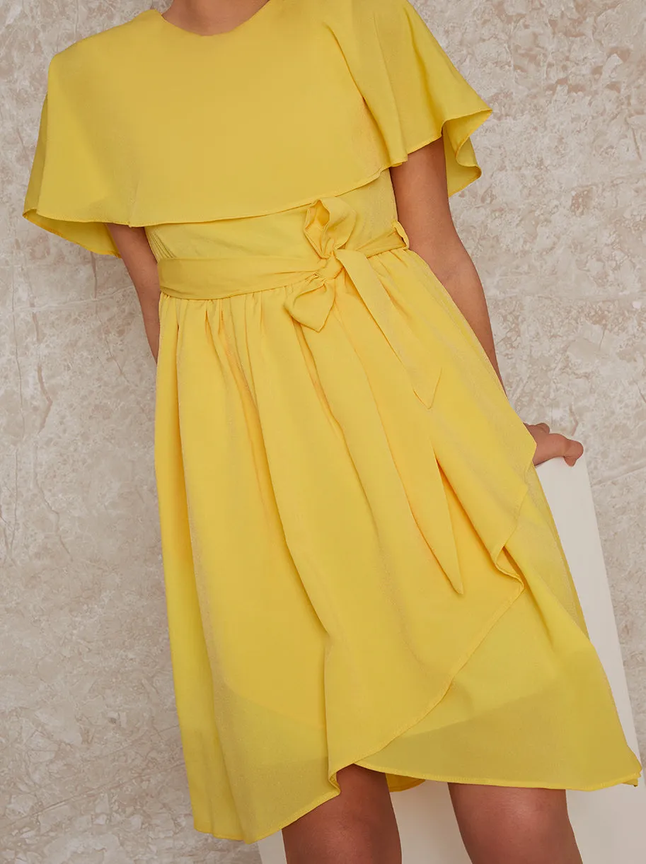 Girls Wrap Midi Dress in Yellow sold by Chi Chi London product image thumbnail 4