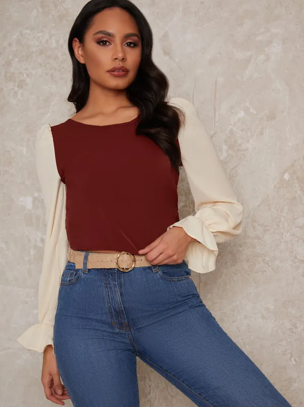 Long Sleeve Colourblock Top in Multicolour made by Chi Chi London