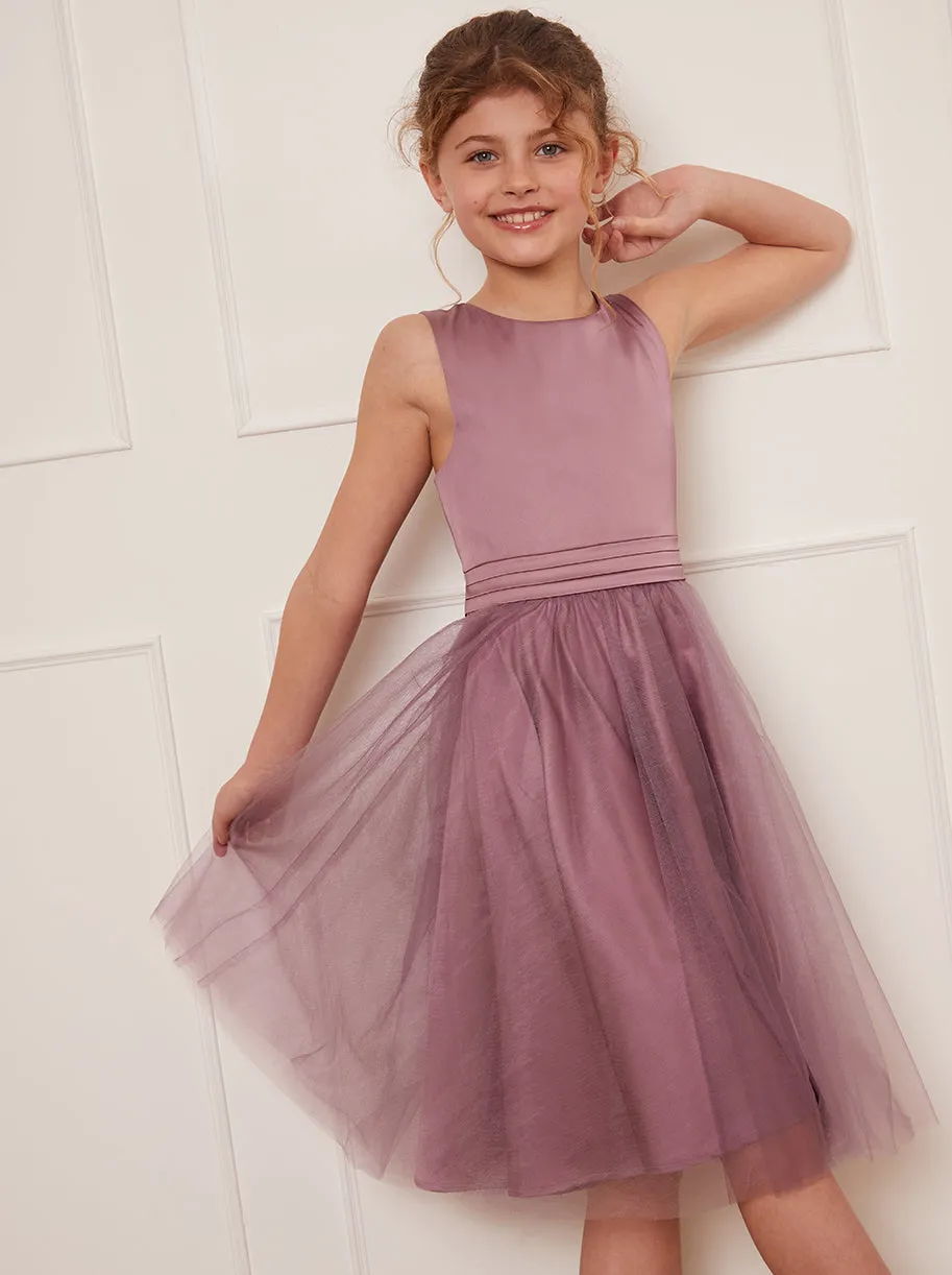 Older Girls Tulle Midi Dress in Lilac sold by Chi Chi London