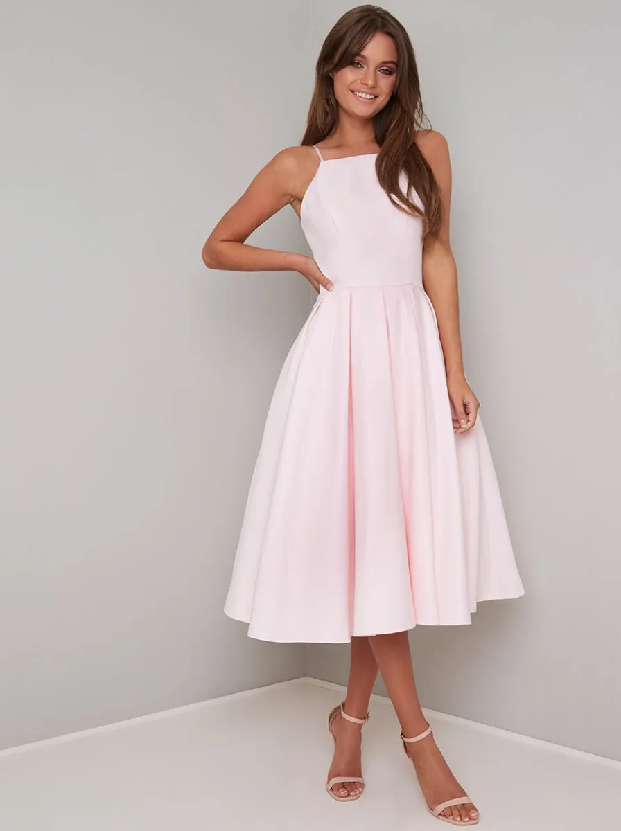 Cami Strap Plain Midi Dress in Pink sold by Chi Chi London