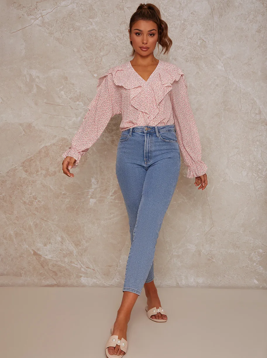 Floral Print Ruffle Neck Blouse in Pink sold by Chi Chi London product image thumbnail 2